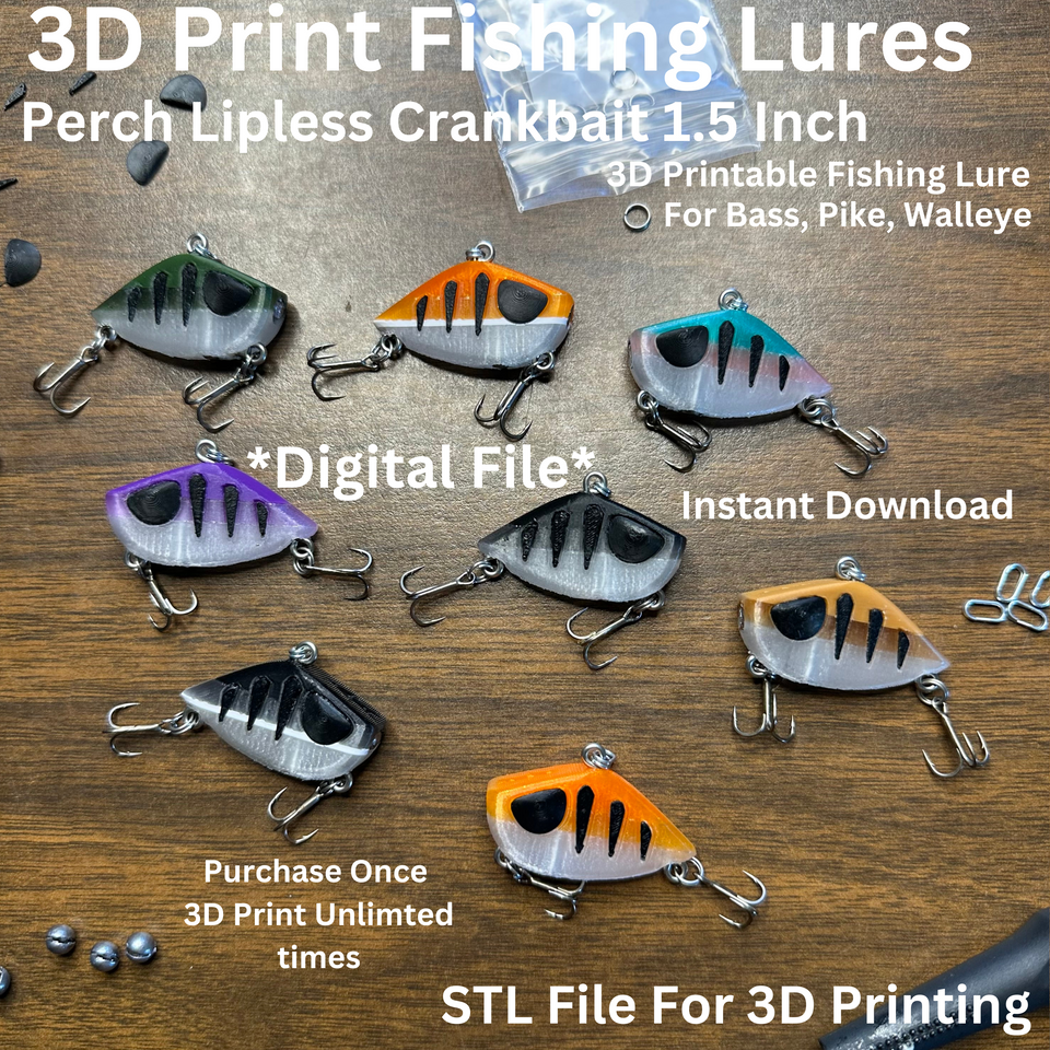 3D Print Fishing Lure Perch Lipless Crankbait For Bass Pike Walleye 3D Printed Fishing Lures STL File Easy To Print Small 1.5 Inch Mean Eye