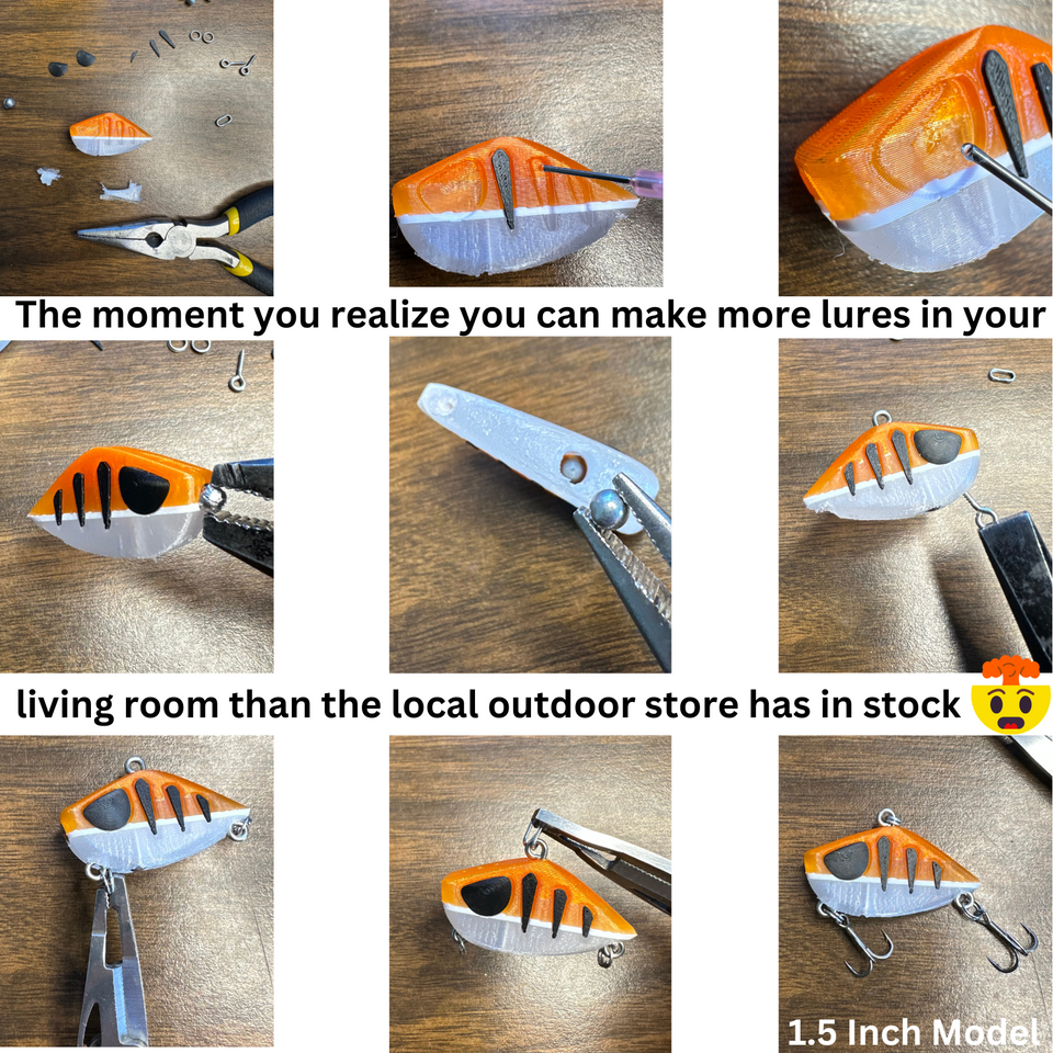 3D Print Fishing Lures (Set of 5) Lipless Crankbait STL Files For 3D Printing Easy To 3D Print Fish For Bass Pike Walleye Fish Catch Proven